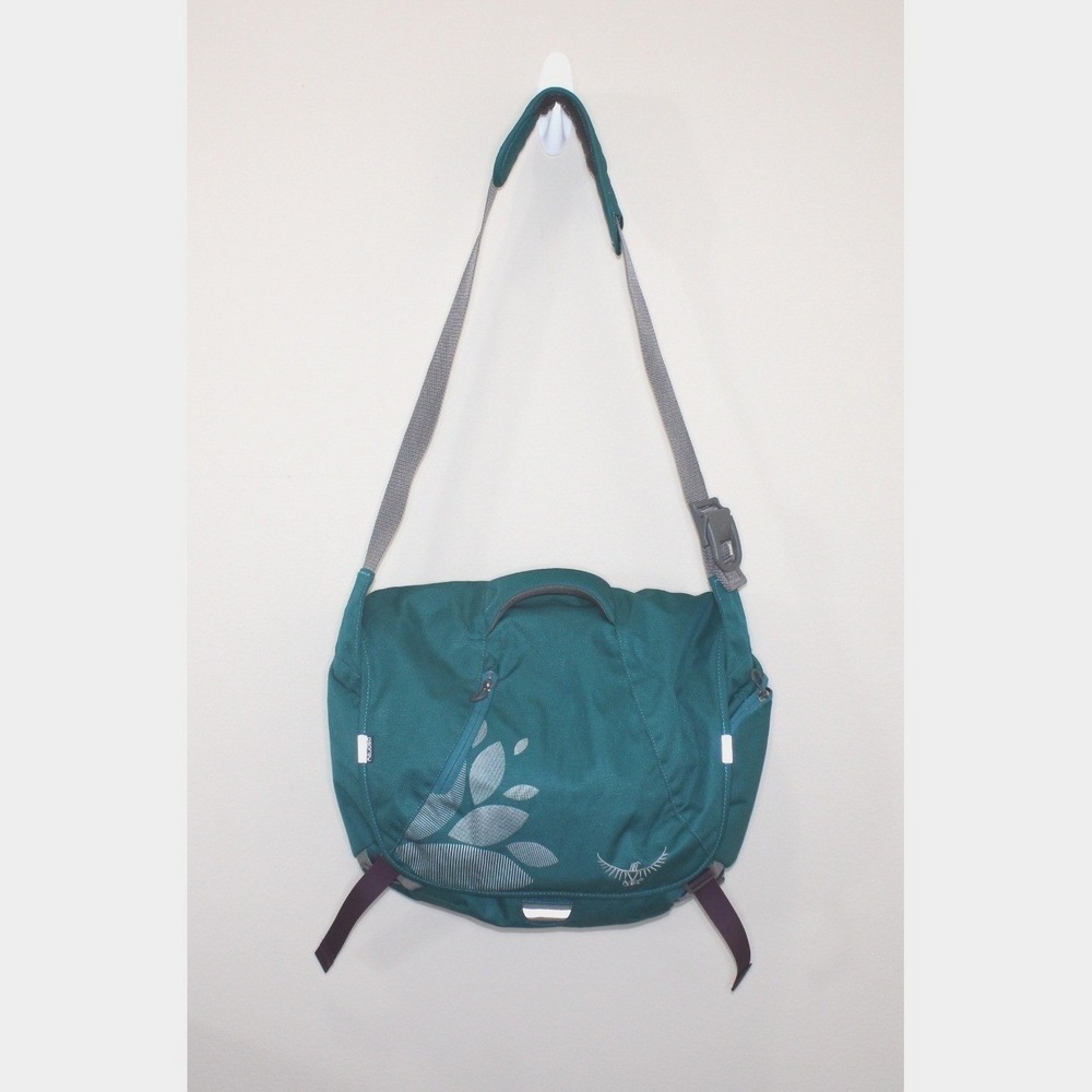 Osprey Flap Jill Courier Messenger Bag teal green floral graphics laptop travel